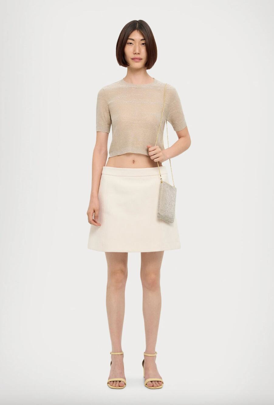 Marella Jinger Mini Skirt A Line High Waist Cotton Blend Ivory Preppy US 8 NWT